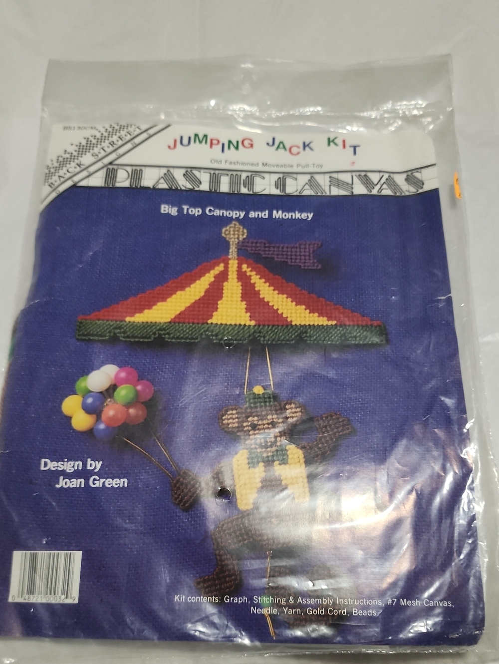Vibtage Jumping Jack Kit Big Top Canopy and Monkey Needlepoint Canvas - Blue
